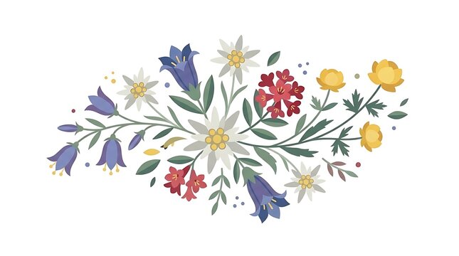 Stylized floral arrangement of meadow wildflowers.