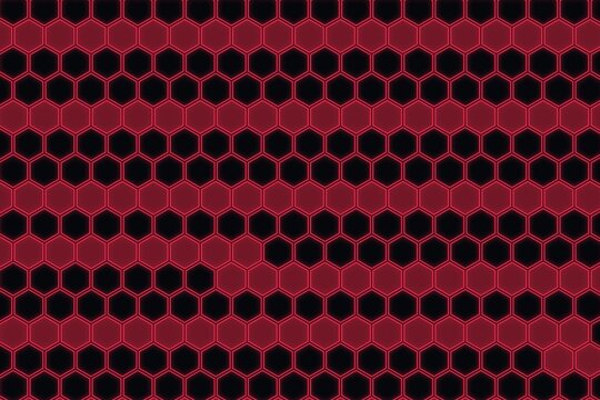 Abstract red honeycomb pattern with glowing neon lines on black backdrop.