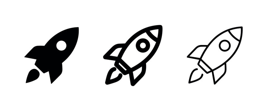 Rocket launch icon set for startups, innovation, and space exploration
