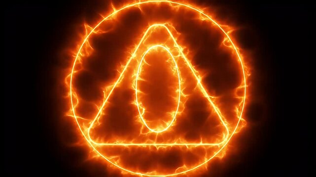 Fiery Triangles and Circles Symbol, Abstract Fiery Geometric Shape with Orange Glow and Energy