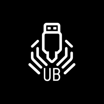 Digital Technology USB Connector Icon with Abstract Circuit Board Lines and UB Text
