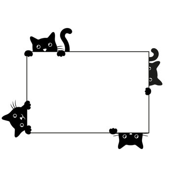 Illustration of black cats with blank frame on white background.