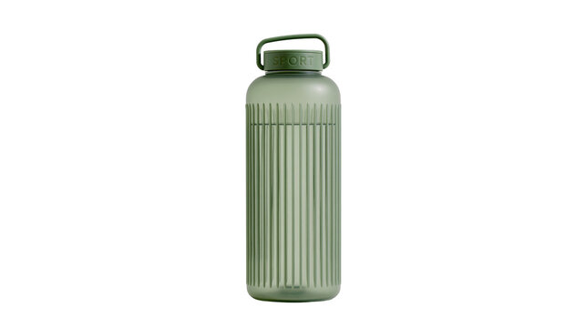 Green ribbed plastic water bottle with sport cap