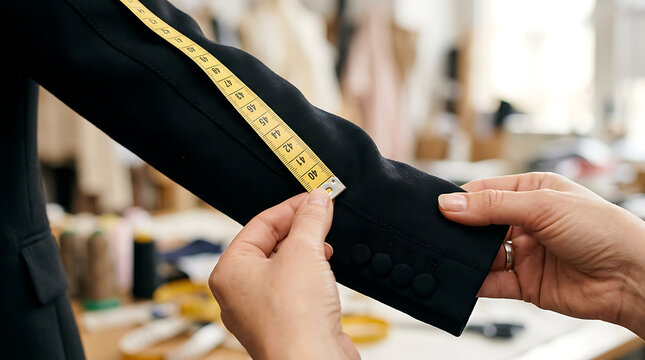 Tailoring and fitting process in a professional clothing workshop showcasing precise measurements and craftsmanship