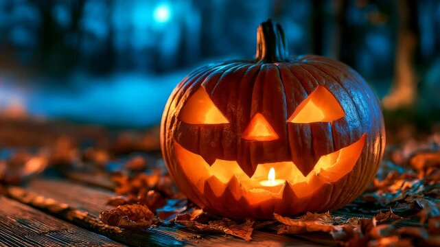 Halloween background jack o lantern spooky pumpkin autumn night for horror movie trailer intro