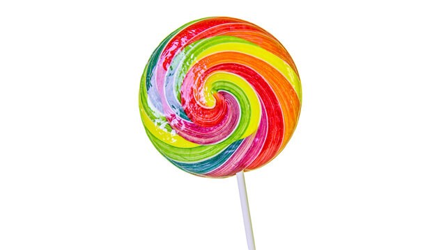 Swirl lollipop with rainbow colors and white stick