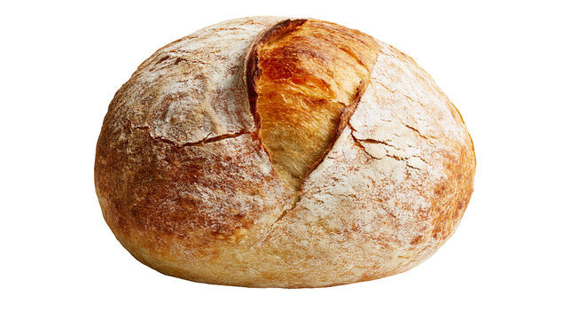 Crusty round sourdough bread with flour dusting