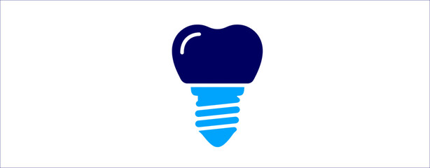 Dental implant icon. flat vector design. tooth crown, implant screw, blue white, dental symbol, prosthetic restoration, modern graphic, isolated illustration © digital business