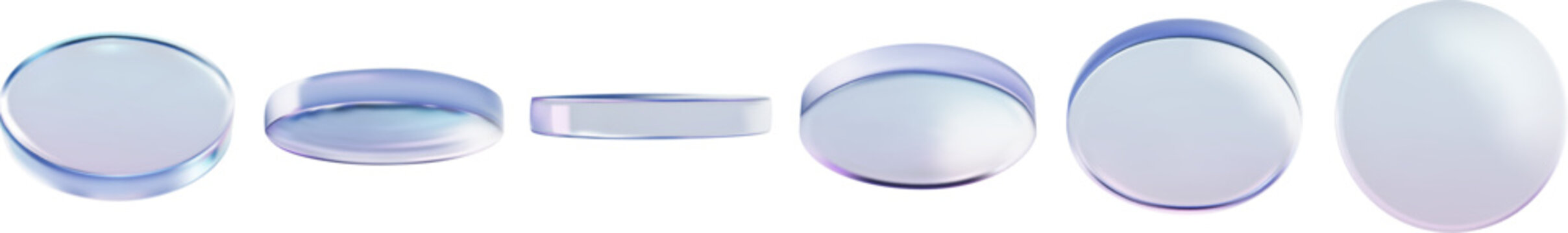 3D glass transparent round podium stands animation vector set, crystal disk pedestal cylinder plate, prism platform