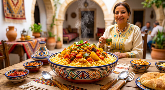 Tunisian Couscous with Vegetables and Traditional North African Culture