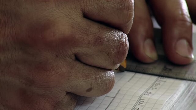 Inmate Drawing Diagram With Ruler In Notebook During Prison Education Class - 4K
