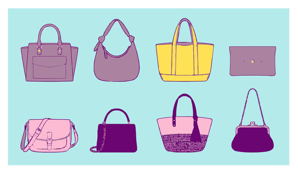 Untitled design - 1Trendy women handbags vector set with leather purses shoppers clutches and hobo bags