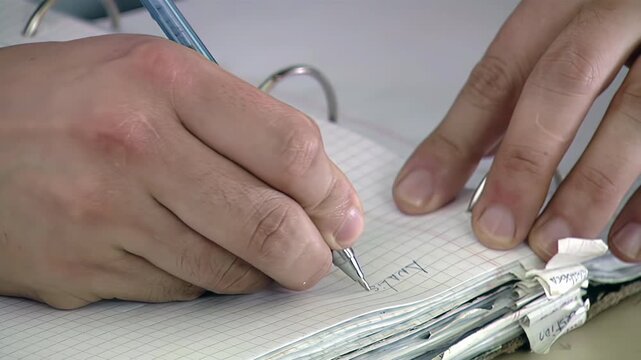 Close Up Of Student Writing Circuit Analysis Notes In Notebook During Class - 4K