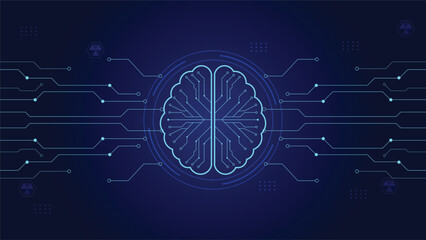 Fototapeta premium Artificial Intelligence Brain Technology Background With Digital Circuit And Smart Network