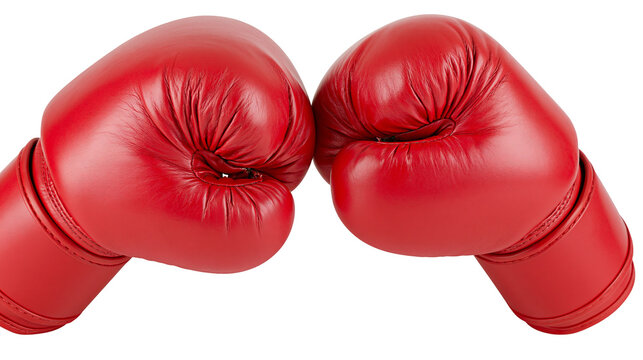 Pair of red leather boxing gloves facing each other