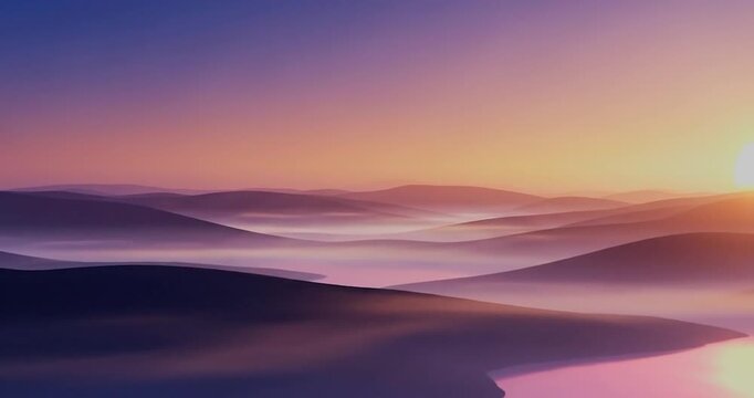 Minimalist purple mist over mountain ridges at dawn