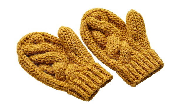Chunky knit mittens with cable pattern in mustard yellow