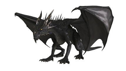 Fototapeta premium Black dragon with large wings and sharp horns