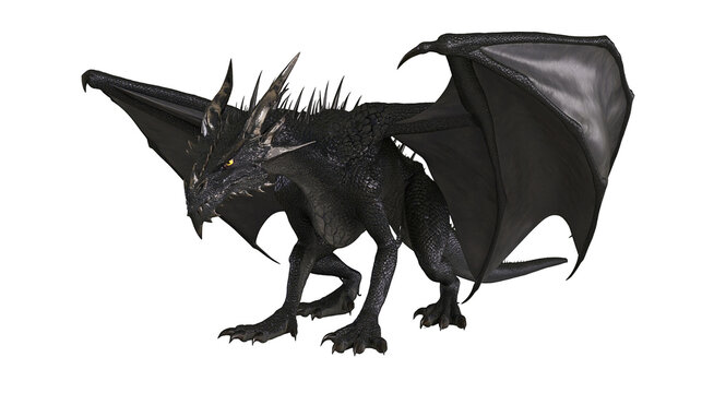 Black dragon with large wings and sharp horns