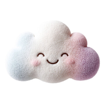 Cute fluffy smiling cloud character with pastel blue and pink gradient isolated on transparent background