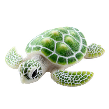 Green sea turtle figurine with detailed shell pattern and flippers isolated on transparent background