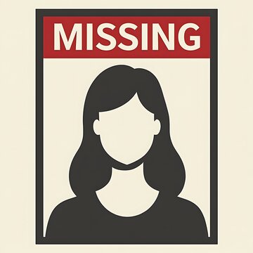 Missing person poster with woman avatar silhouette on light background