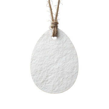 Blank white textured paper hang tag with jute twine string isolated for product labeling mockup