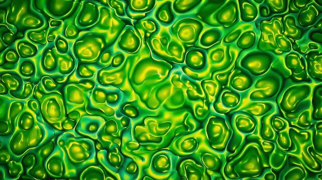 Organic green liquid metal surface with shifting bubble motion in a smooth continuous flowing animation loop for creative background designs