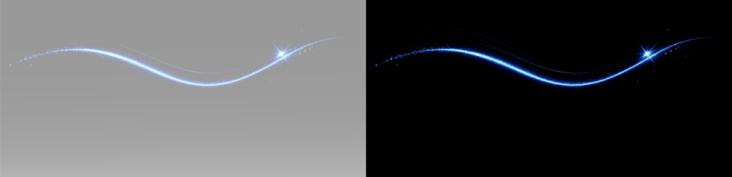 Blue light streak with elegant luminous flow, tiny sparkling point and a refined minimal curved wave composition