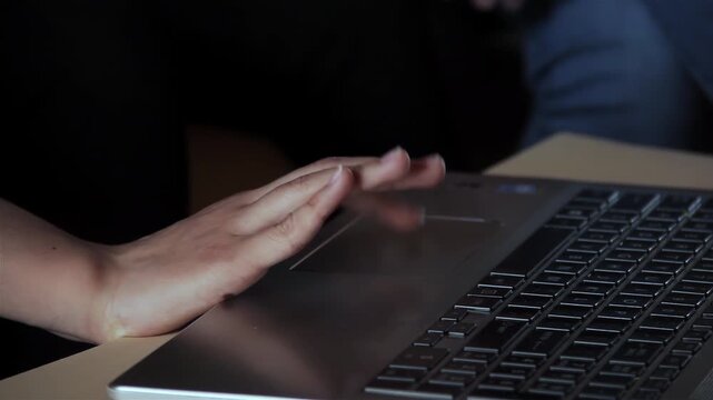 Close Up Of Woman Hands Using Laptop Touchpad And Clicking Trackpad - 4K