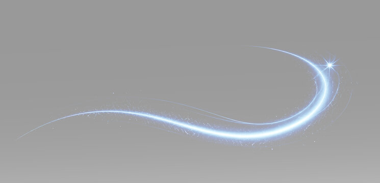 Minimal blue light wave with graceful curved lines, soft neon glow and a small luminous sparkling 
