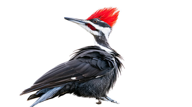Pileated woodpecker with red crest and black plumage