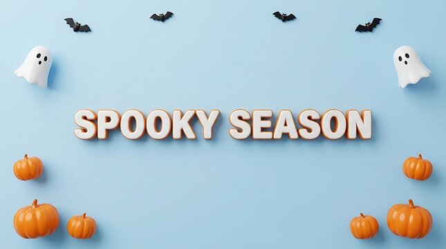 Spooky season halloween concept with bats and white ghosts, halloween