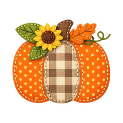 Naklejka premium PNG Patchwork pumpkin with autumn details.