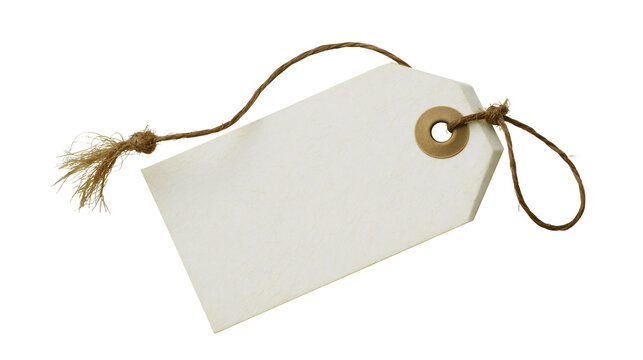 Blank white paper tag with twine string and brass eyelet