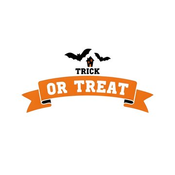 Modern Halloween Logo with Bats and Ribbon