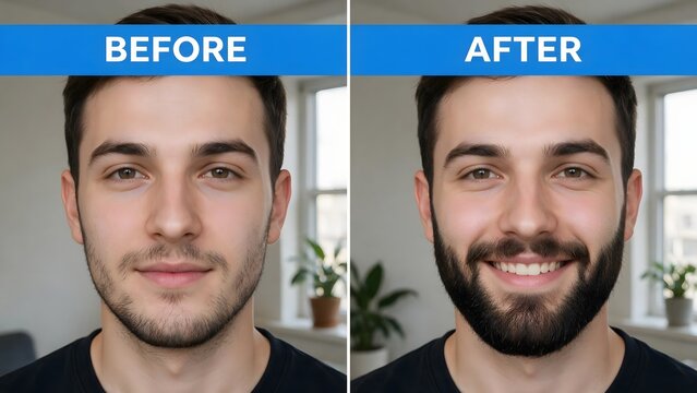 Before and After Beard Transplant Treatment &ndash; Man's Face Comparison