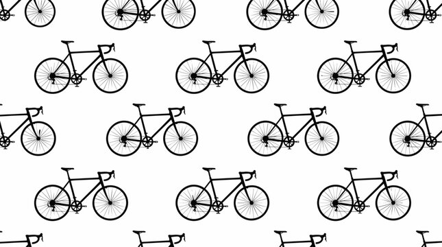 Black road bicycle pattern seamless background on white