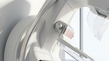 Fototapeta premium Modern mammography machine with elegant white and rose gold finish in a clean room.