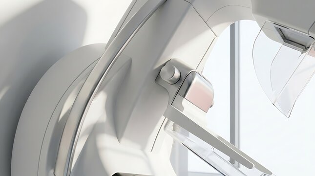 Modern mammography machine with elegant white and rose gold finish in a clean room.