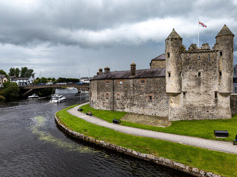 Aerial view of Enniskillen on the banks of Lough Erne in Northern Ireland. Irelands only island town.