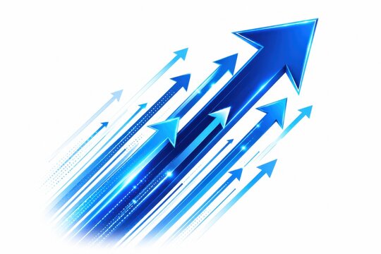 Group of blue arrows pointing up representing business growth and success