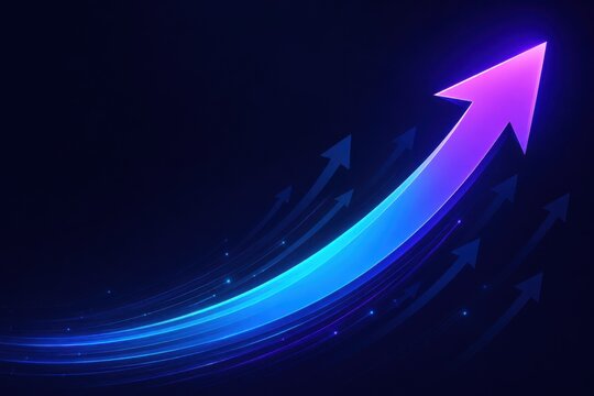 Glowing blue and purple arrow pointing up on a dark background
