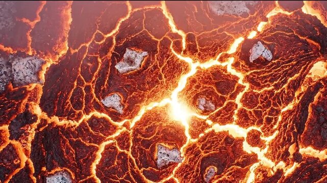 Molten Lava Flow Aerial View Volcanic Eruption Texture Close Up
