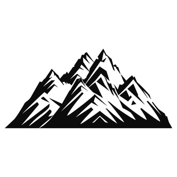 Mountain range icon featuring sharp, angular peaks and valleys in black on a white background, representing strength, resilience, and the vastness of natural landscapes
