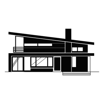 Modern minimalist house silhouette representing contemporary residential architecture, clean geometric lines, and mid century home design for real estate and construction projects