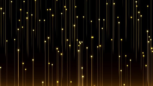Glowing golden particle rain animation falling downward with bright vertical light lines on black background