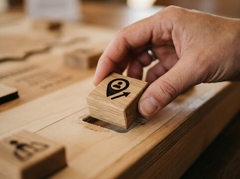 Person playing a wooden strategy game