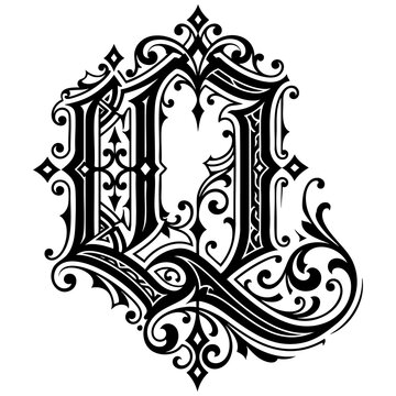 Vintage gothic letter q calligraphy monogram with elaborate ornamental flourishes vector illustration monogram calligraphy ornament