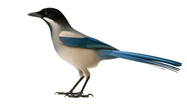 Azure-winged magpie bird with black head and blue wings